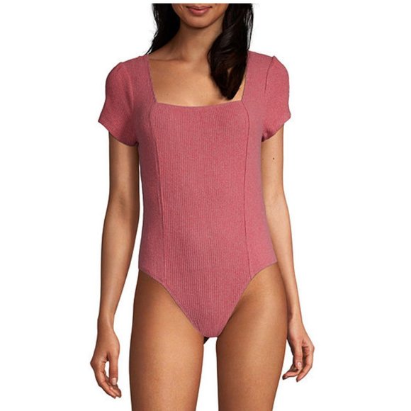 Arizona Jean Company Tops - Arizona Yuma Rose Square Neck Ribbed Bodysuit